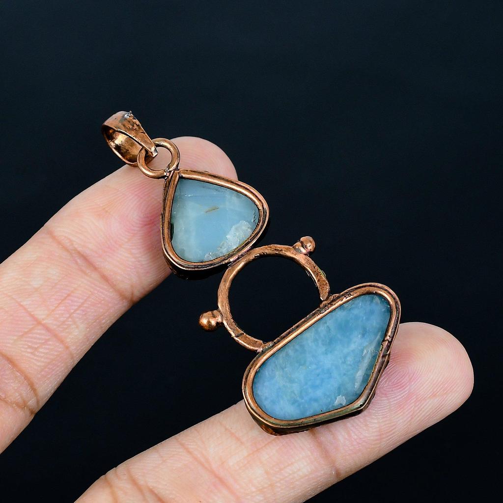 Aquamarine Copper Electroformed Pendant, Handmade Gemstone Pendant Jewelry, Gifts For Wife Brand New Pendant