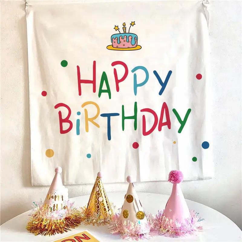 Happy Birthday Celebrate Tapestry Wall Hanging Wall Blanket Tapestry Art Home Decorations for Living Room Bedroom Dorm Decor