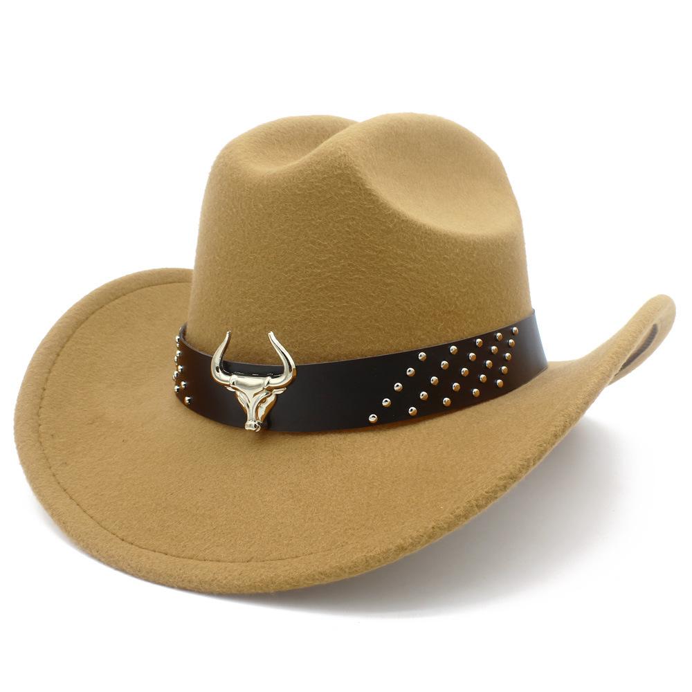 Thin and Popular European and American Classic Bull Head Accessories Cowboy Hat Fashion One-word Top Curved Brim Grassland Knight Hat