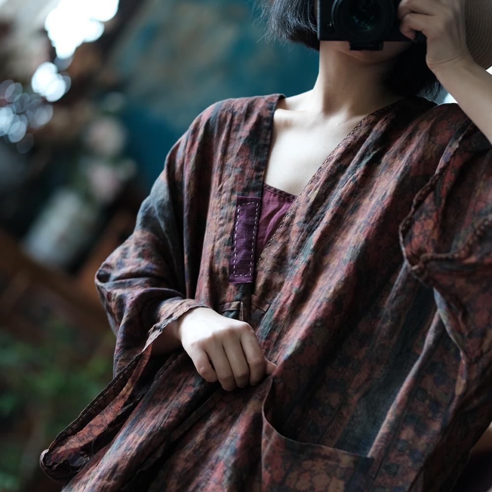 Dream Jiangnan Ethnic Style Loose Fit Ramie Sun Protection Shirt Robe