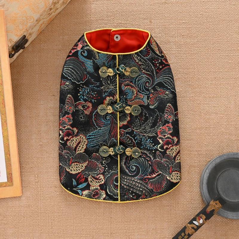 

New Year Pet Clothes Tang Suit Chinese Spring Festival Dog Clothing Vest Cat Yorkie Pomeranian Poodle Bichon Schnauzer Costume XS（old）