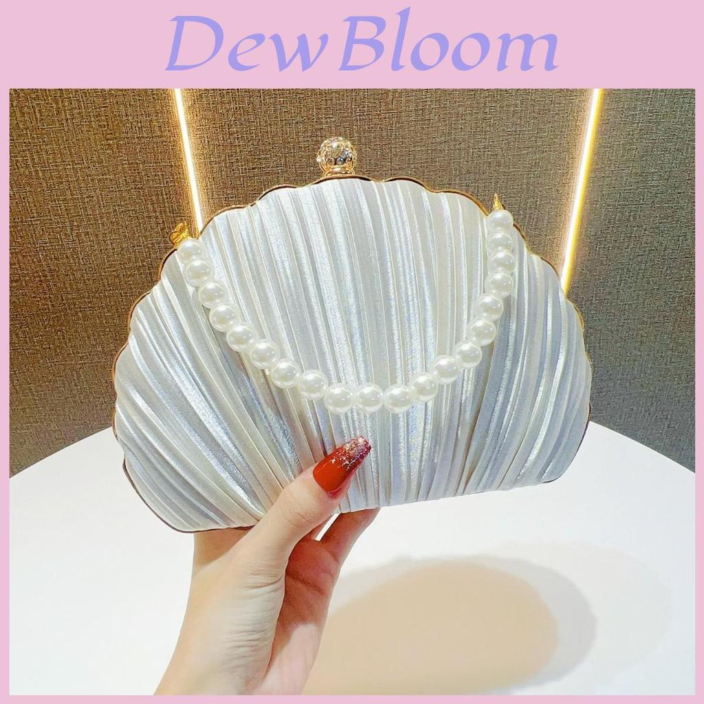 Shell Evening Clutch Bag For Women With Pearl Embellishments And Silk Material For Formal Events