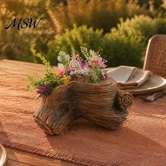 Resin Flower Pots for Indoor Plants Tree Stump Flowerpot Succulents Small Plants, Imitation Wood Grain Planter Artistic Containers Herbs Home