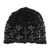 Women's Spring Summer Single Layer Thin Hollow Flower Rhinestone Headscarf Hat Breathable Lace Crochet Cap for Covering White Hair Slouchy Hat