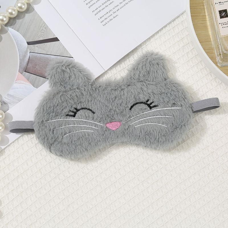 Cute Cat Plush Sleep Eye Mask, Faux Rabbit Fur Embroidered Light Blocking Eye Cover for Nap & Travel