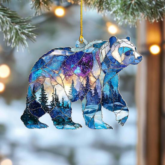 1/2/3/4/5 ks Vánoční akrylová závěsná dekorace ledního medvěda na auto, zrcátko zpětného pohledu, vánoční stromek, 2D plochá vitrážová závěsná ozdoba s medvědem