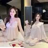 1011 spring new French sweet suspender trousers ice silk pajamas women's four-piece loungewear with chest pads