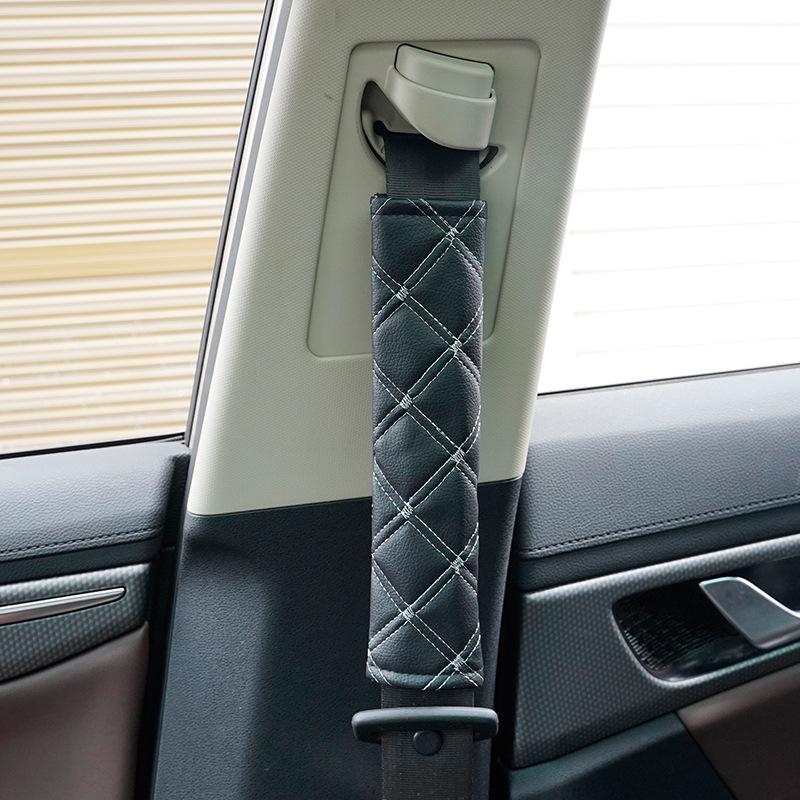 Adjustable Leather Quilted Car Seat Belt Shoulder Pad - Universal, Comfortable, All-Season Protection