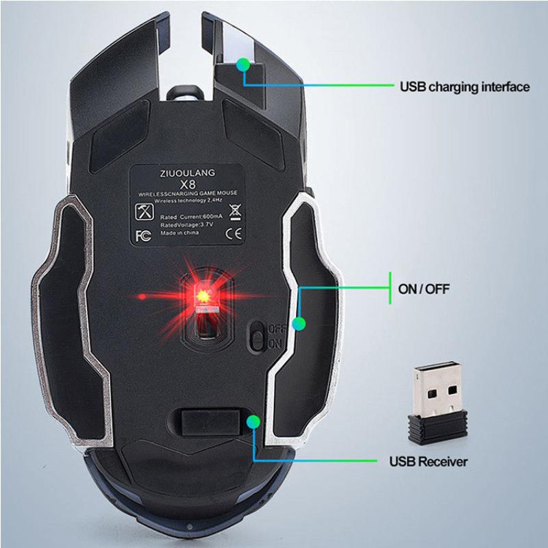 Akumulator X8 Wireless Silent Led Backlit Usb Optyczna ergonomiczna mysz do gier Jakość myszy na komputer