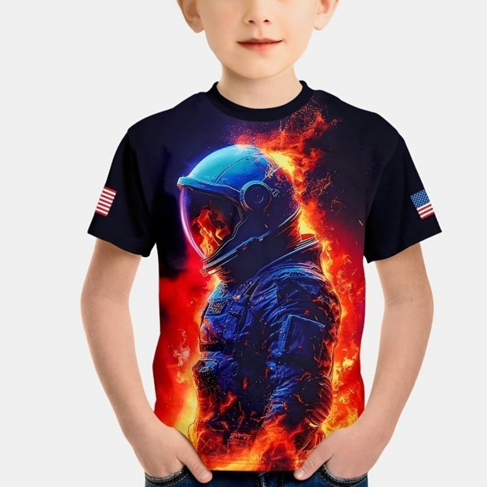 Children's Funny Series 3D Digital Printed Boys' Casual and Comfortable Round Neck Short Sleeved T-shirt