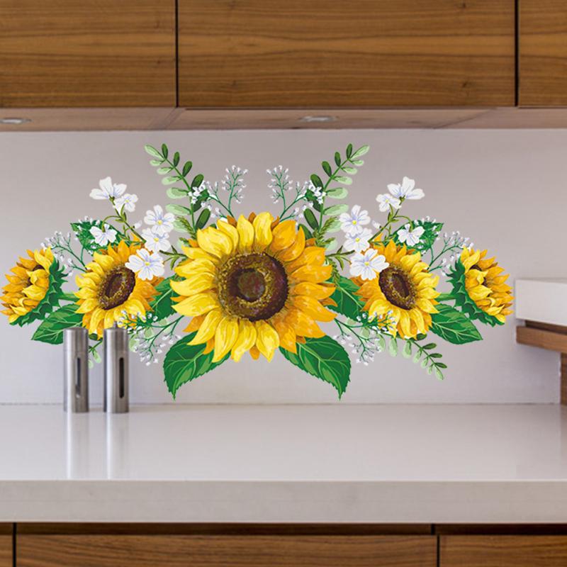 Creative Sunflower Wall Stickers Self-adhesive Paperstickers Bedroom Living Room Kitchen Wall
