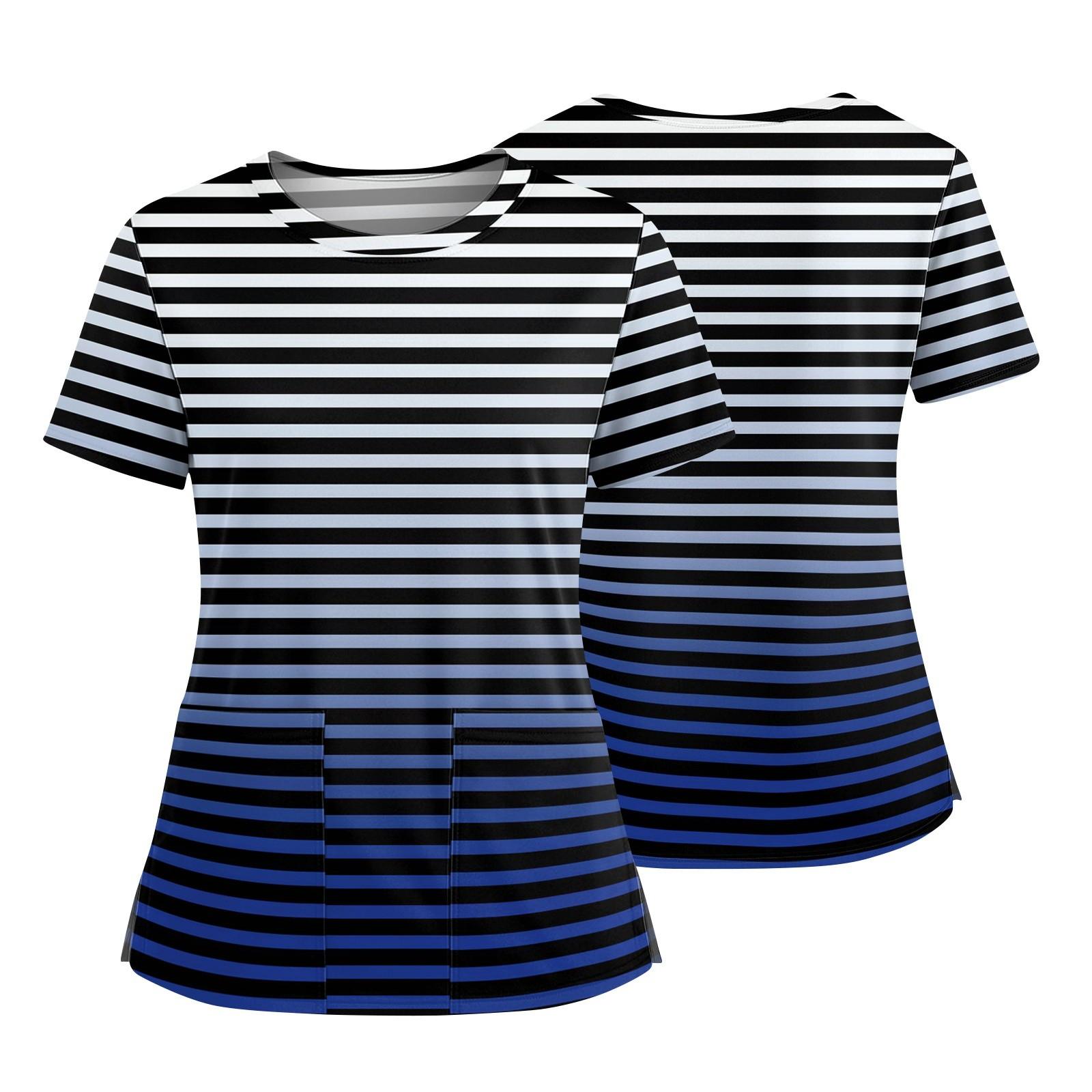 

Women s Fashionable Printed Round Neck Pocket Short Sleeved Shirt With Slit Hem Uniform And Worker s Top XXXXXL