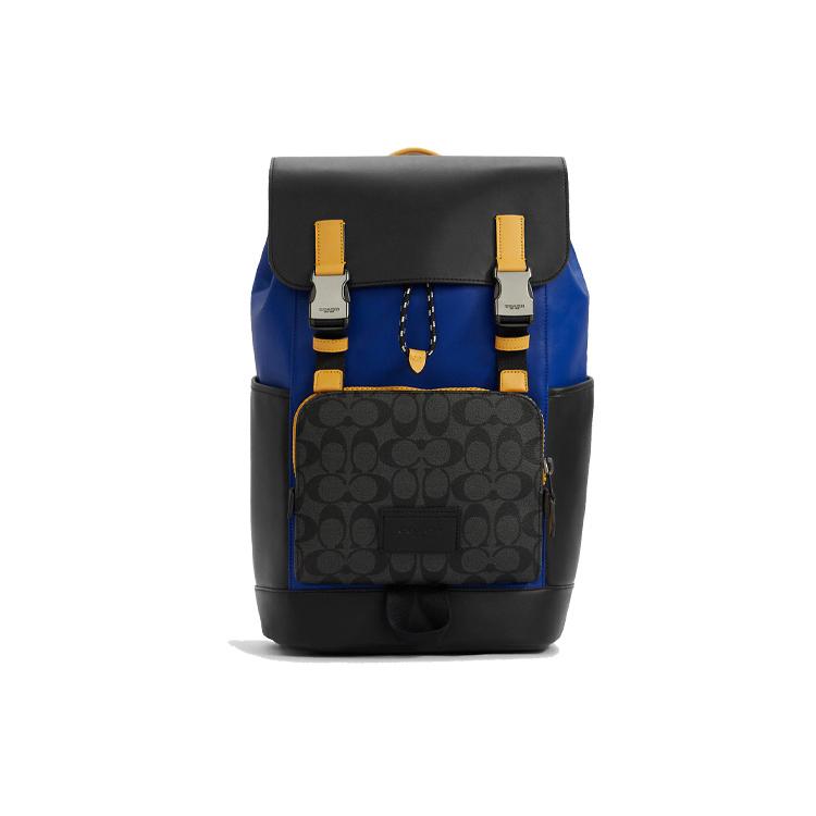 

New COACH Track Canvas With Leather Backpack Large Men s Black & Blue C6655-QBTIM 26.7*15.0*41.9CM