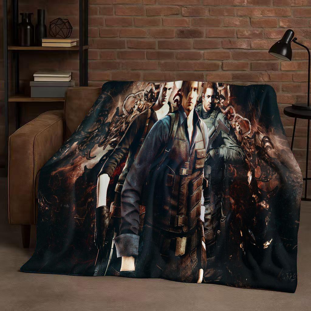 Leon R-Resident Evil Game Cartoon Gamer Flannel Blanket,Ultra Soft Warm Plush Throw for Home Bedroom Bed Sofa Cover Picnic Kids