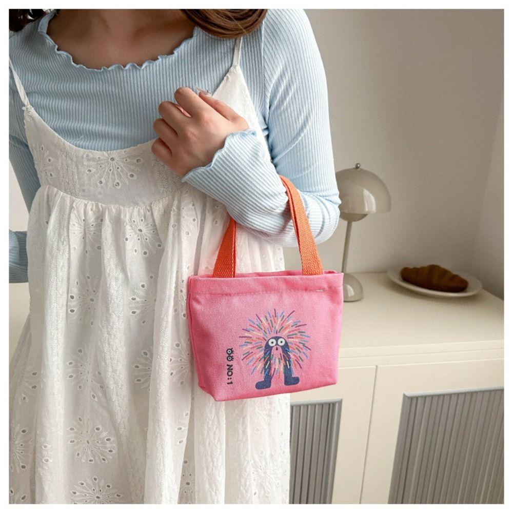 Cartoon Mini Canvas Tasche Koreanischer Stil Kleine Taschen Damen Handtasche Hand Snack Tasche Lunchtasche