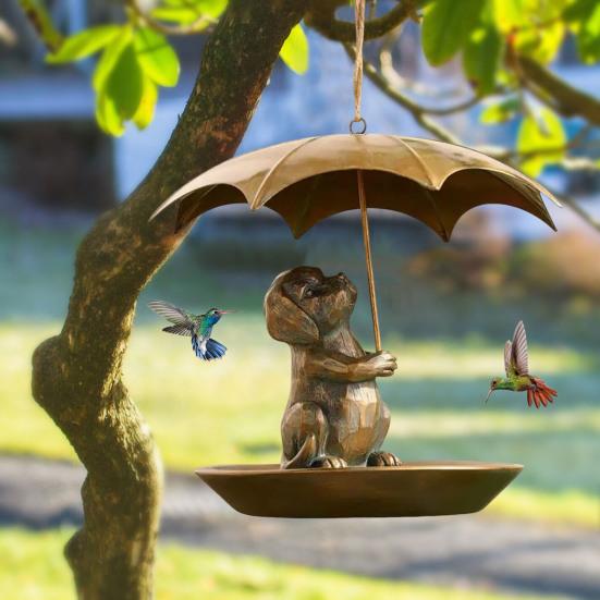 Animal Hummingbird Feeder with Umbrella Squirrel/Cat/Dog Holding Umbrella Birds Feeder Metal Hummingbird