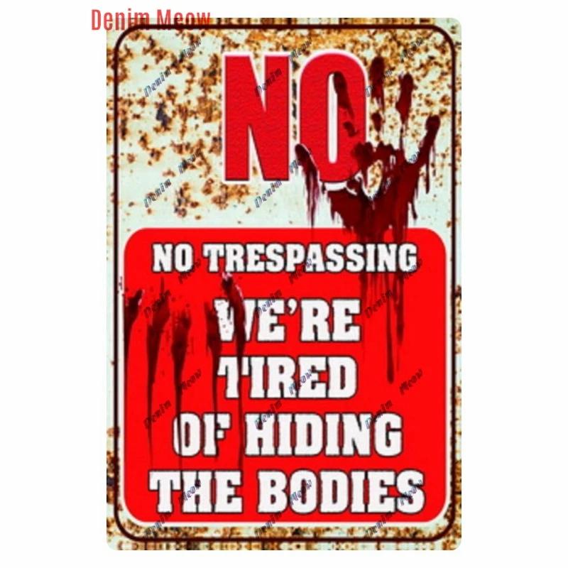 Vintage Witch Halloween Wall Art Poster, No Trespassing Metal Sign, Warning Tin Plates for Gift, Bar Party, Room Decoration WY68
