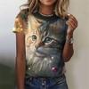 Cat pattern women's T-shirt animal 3D printing T-shirt summer casual round neck short sleeved T-shirt top Harajuku women's clothing