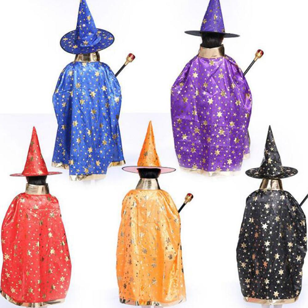2Pcs/Set Children Halloween Chrismas Party Cosplay Costume Star Wizer Cloak Cap Hat