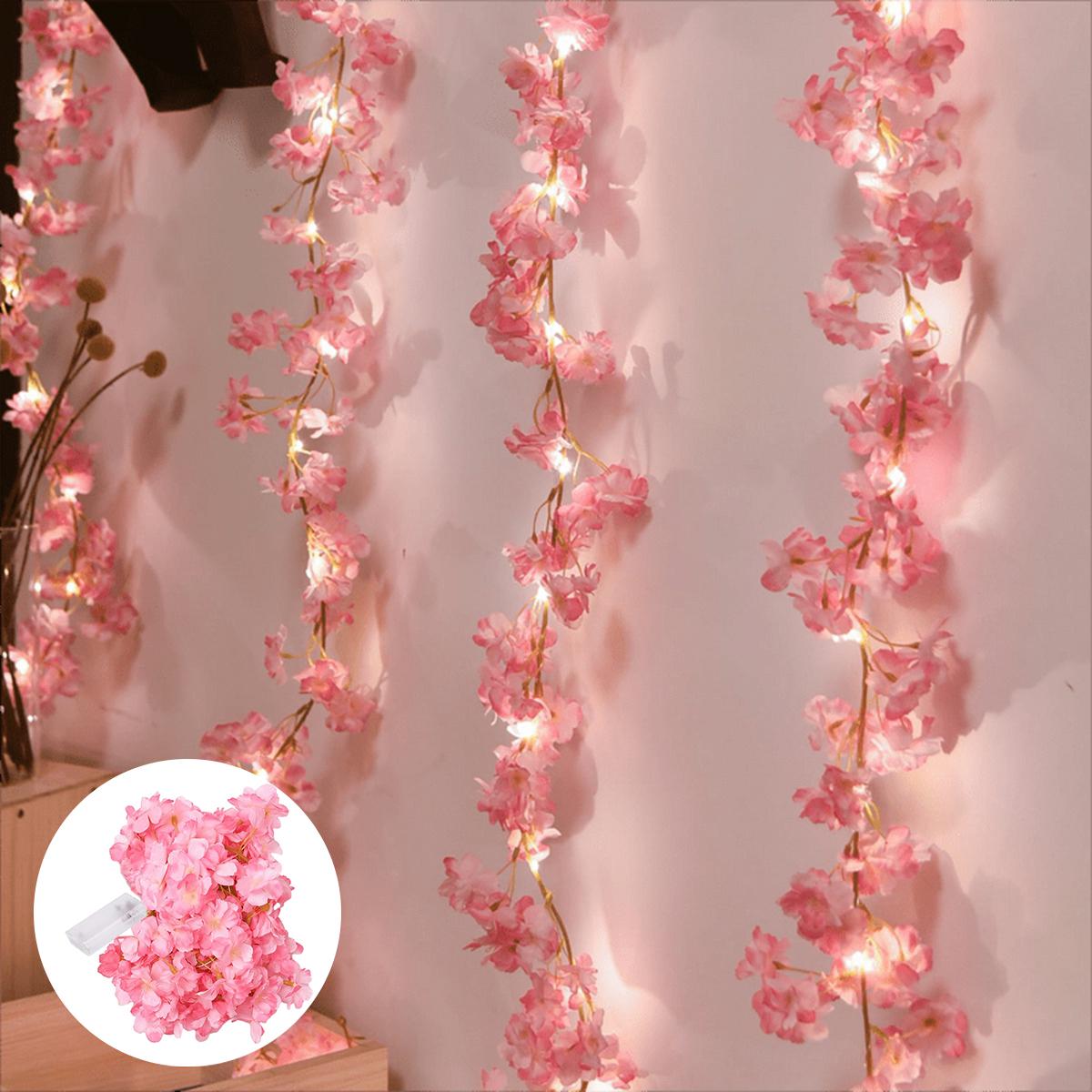 

Pink Rose Flower Sakura String Lights Artificial Garland Cherry Blossom Vine Silk Hanging Decor for Wedding Party Home Garden