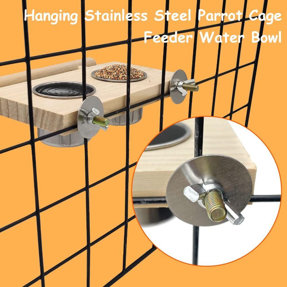 Wooden Perch Stand Hanging Feeder Bowls Multifunctional Bird Food Cups Budgie