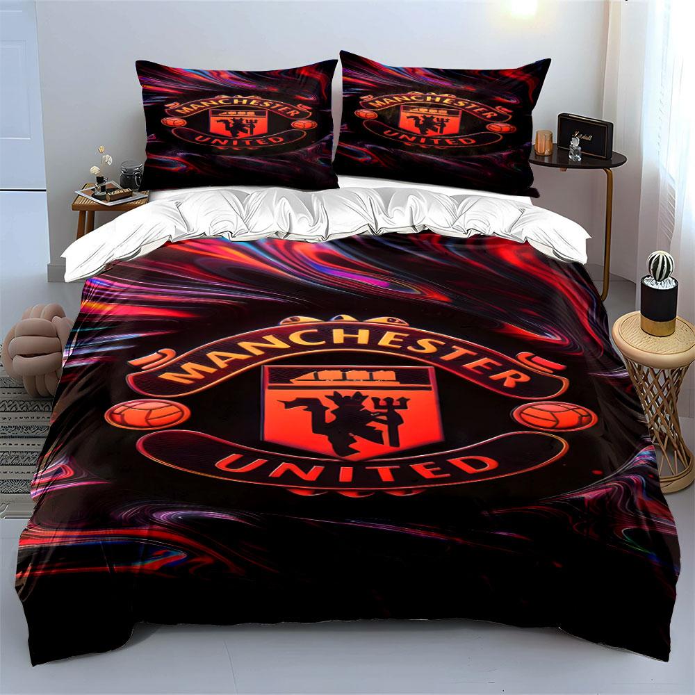 Conception du logo de Manchester United. Ensembles de literie Ensembles de housses de couette Housses de couette Taies d'oreiller(1 * Housse de couette 2 * Taies d'oreiller sans couette)