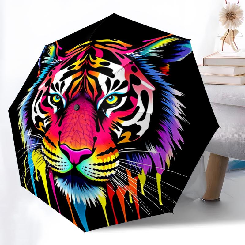 1pc Colorful Tiger Face Automatic Opening and Closing Umbrella - Small Umbrella Suitable for Various Occasions A019