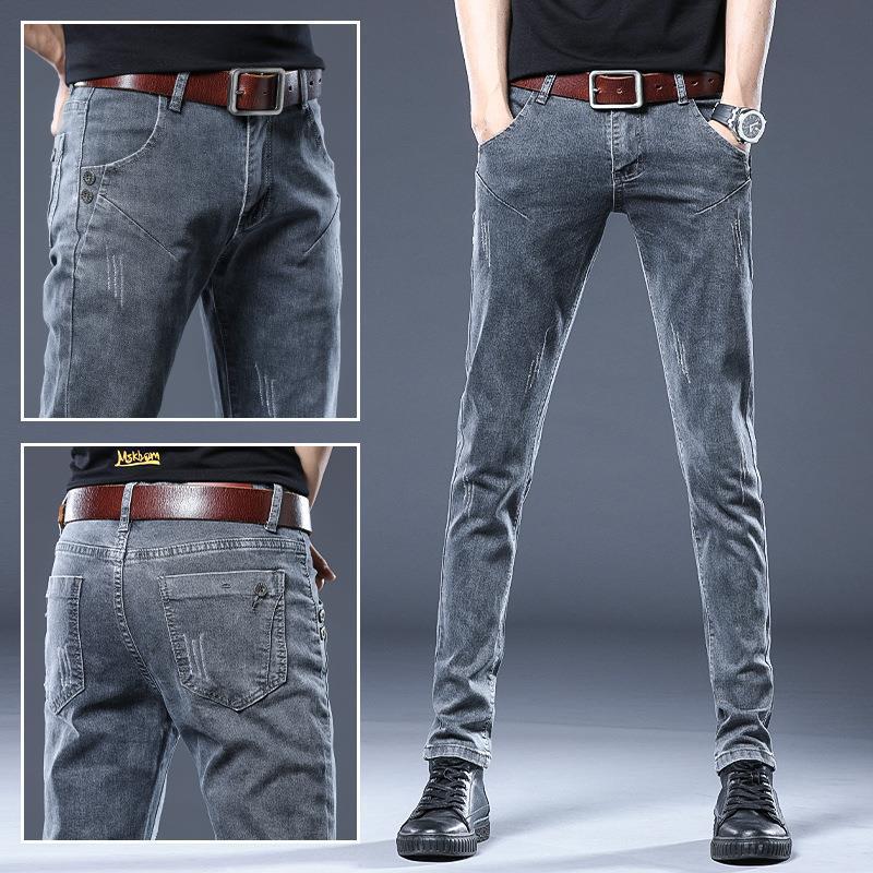 Jeans Masculino da Moda Estilo Coreano Elástico Ajuste Slim Skinny