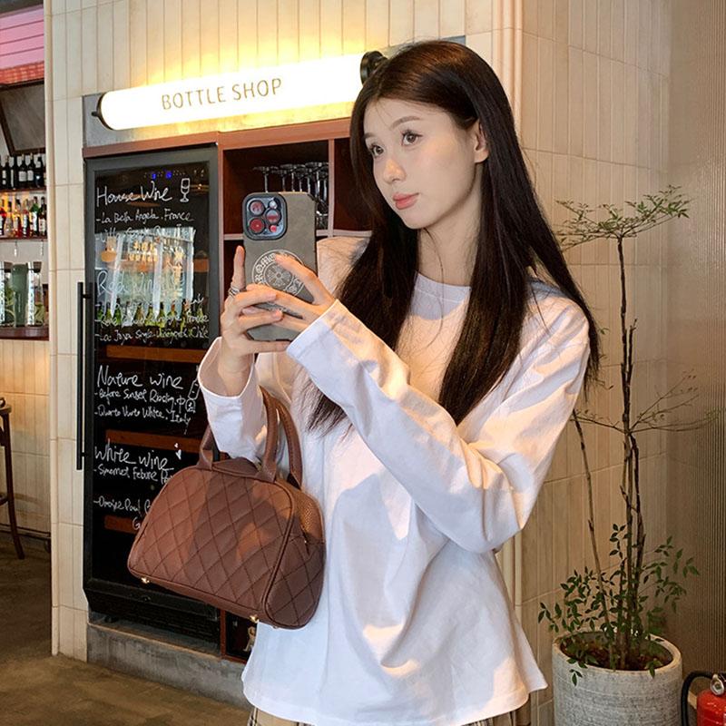 

Женская весна-осень с длинным рукавом и круглым вырезом, однотонный пуловер, свободная футболка, блузка, топ XXL белый