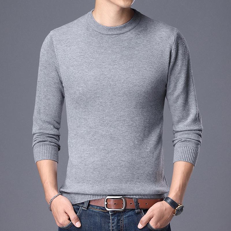 Men's Autumn Winter Round Neck Semi-High Neck Sweater - Middle-Aged & Young Knitted Base Layer Shirt