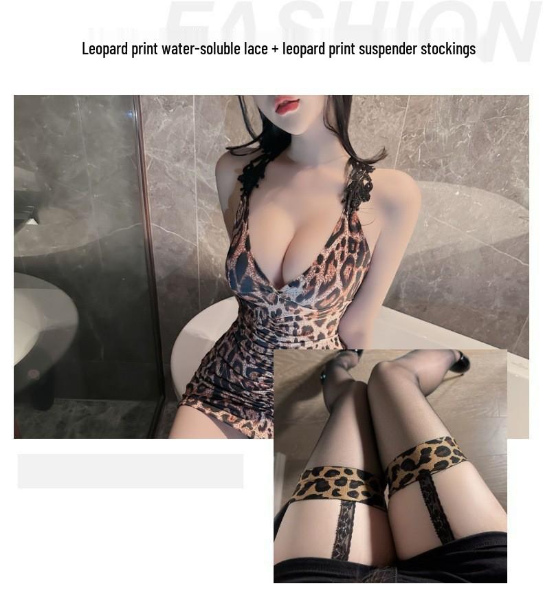 Water-Soluble Leopard Print Hip-Hugging Low-Cut Mini Skirt Lingerie for Mature Women