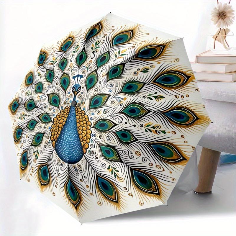 1pc Peacock Mandala Automatic Open, Sturdy Iron Frame, Compact Folding Design, All-Season Portable Umbrella for Women & Men, Outdoor Umbrell