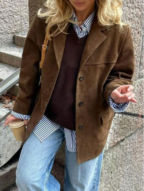 2024 Autumn Retro Lapel Long Sleeve Coat