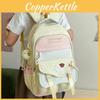 Simple Color Blocked Letter Print Student Backpack With Plush Pendant For Daily Use