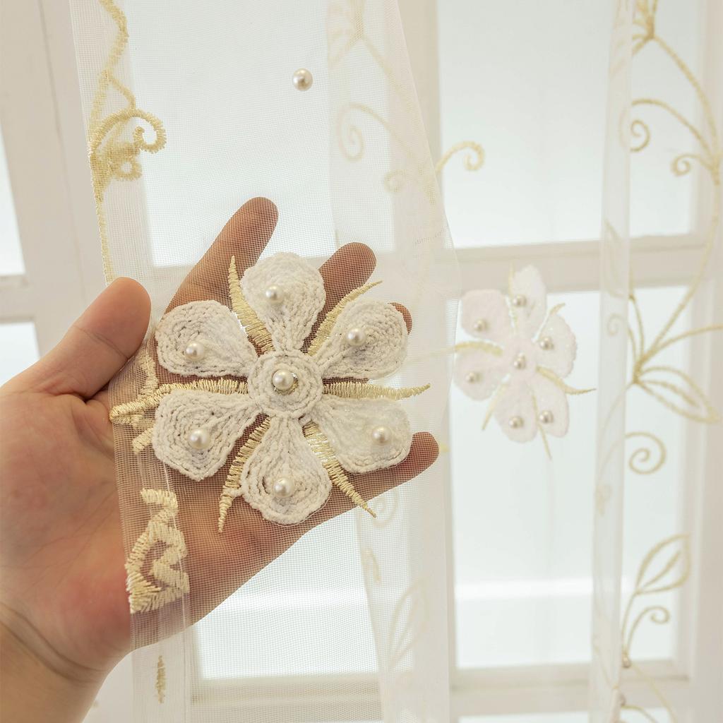 Perdele Transparente Brodate, Poliester, Țesătură Semi-Transparentă, Neforate, Top cu Capse, Lavabile la Mașină pentru Dormitor, Living, Balcon, Birou