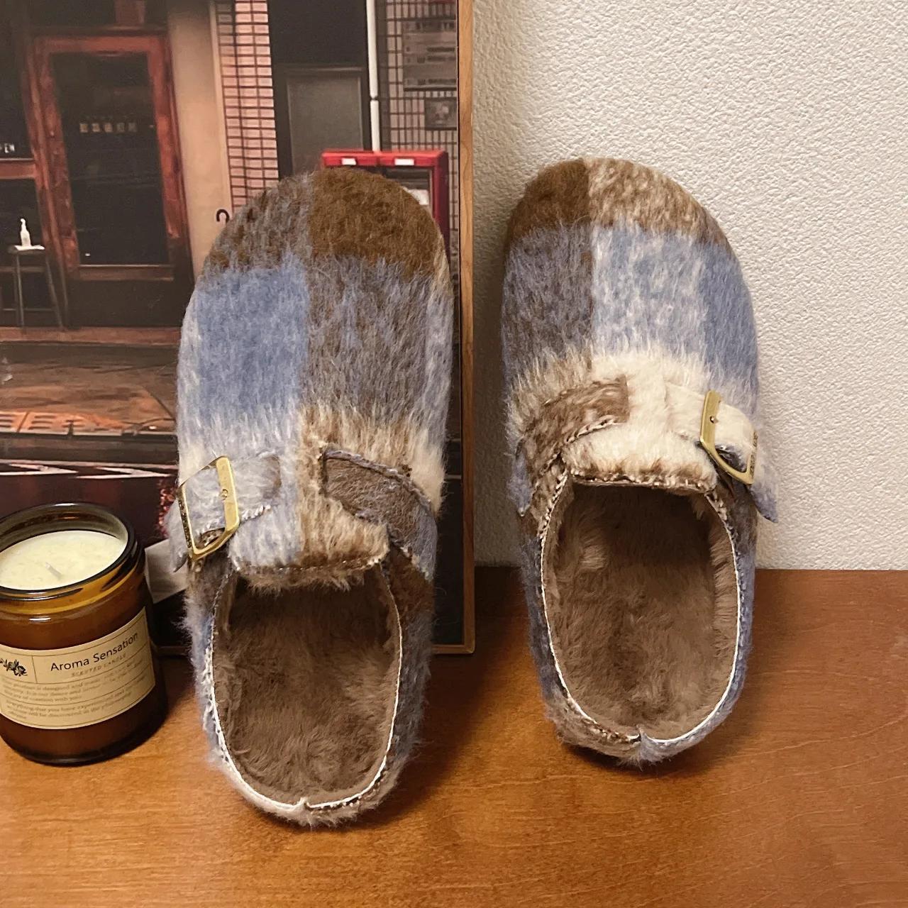 

Модные женские меховые замшевые балетки, тапочки на платформе, мюли, новинка 2025, зимние короткие плюшевые хлопковые туфли, трендовые повседневные теплые шлепанцы, Zapatos De Mujer 40 синий