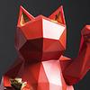 Figurka Kot Szczęścia Styl Geometryczny Żywica Ekologiczna Jaskrawoczerwona Figurka Maneki Neko na Stół