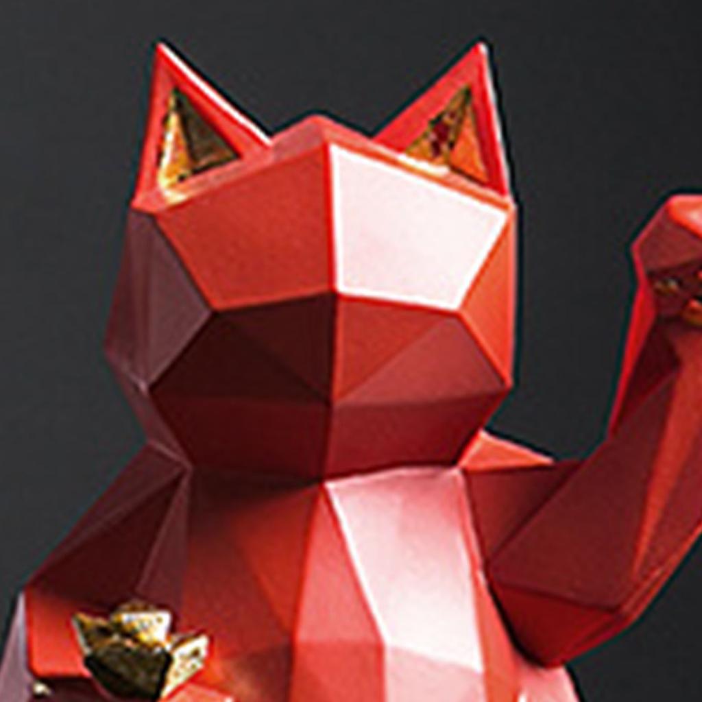 Figurka Kot Szczęścia Styl Geometryczny Żywica Ekologiczna Jaskrawoczerwona Figurka Maneki Neko na Stół