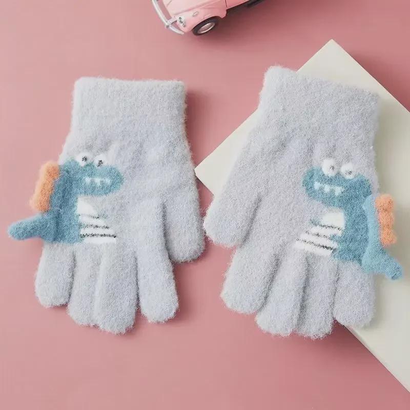 Children's Plus Velvet Dinosaur Gloves - Warm, Cartoon Rabbit Fur for Kindergarten and Primary School Kids