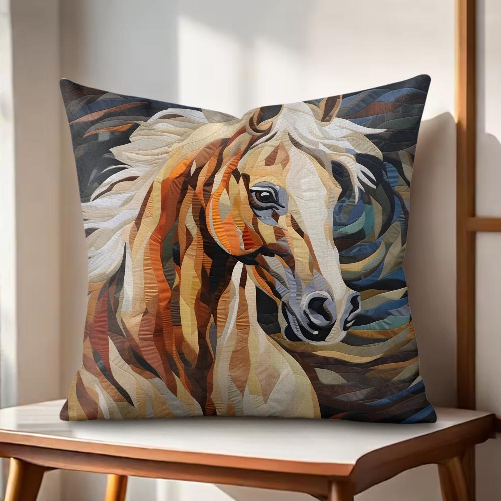 Printing Stylish Horse Cushion Cover Natural Linen Organic Fabric DoubleSided Printing Couch Pillow Covers Home Decor
