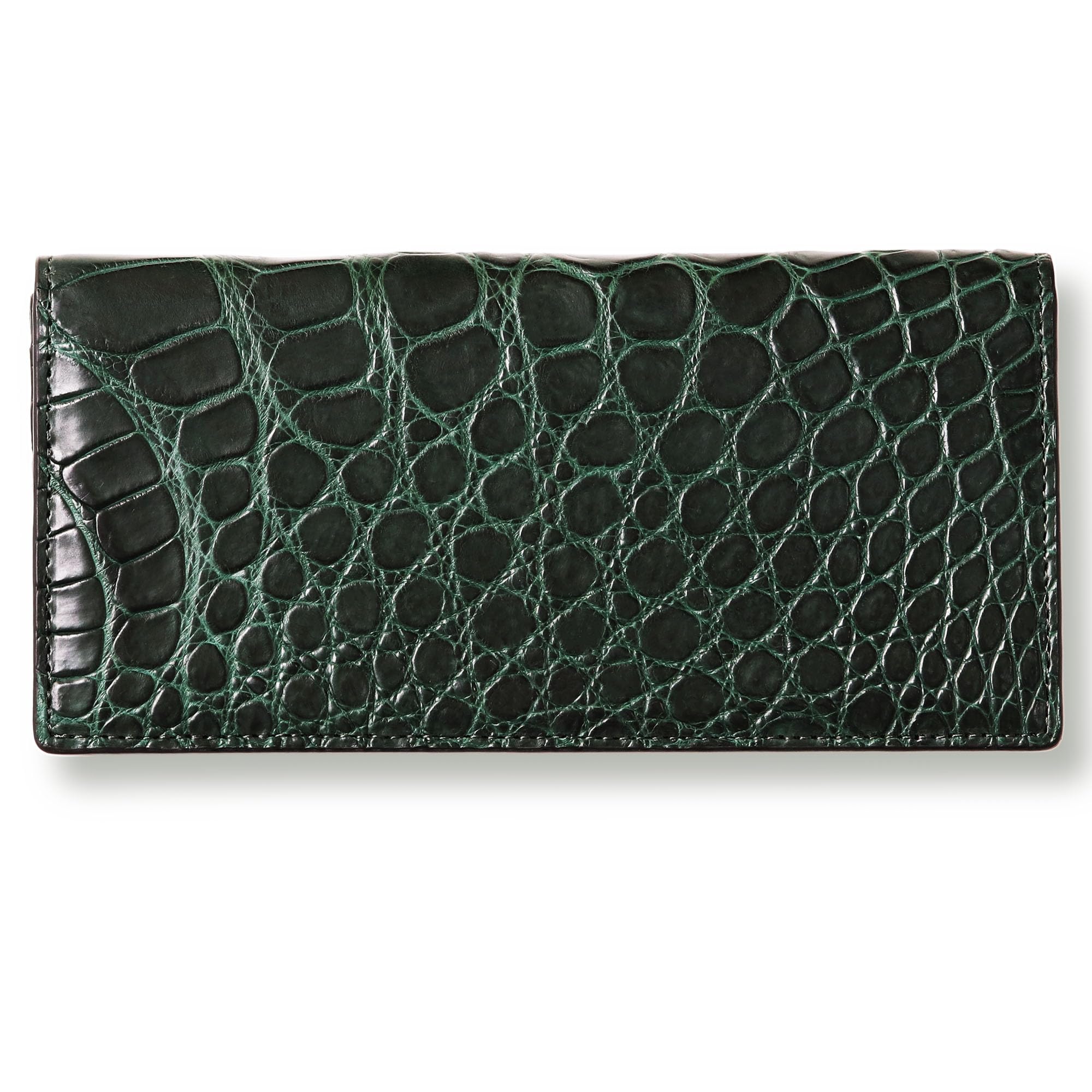 

CLW Crocodile Leather Works Thin-Depth Long Wallet (Billfold) in Atlantis Green. Made in Japan. Men s Ultra-Thin Long Wallet with Slim Gusset. A