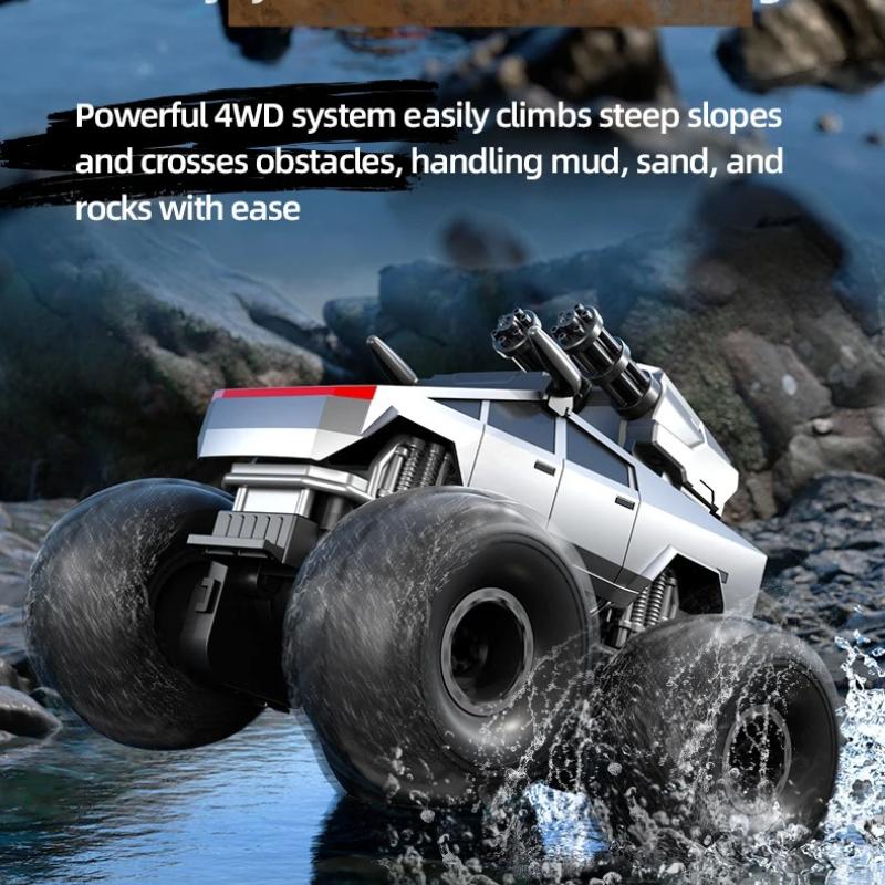 Amphibious RC Monster Truck Water Cannon Shooting 2.4G 4WD Waterproof All Terrain Land Water Dual Mode Pool Beach Xmas Gift with 360 ° Rotating Head