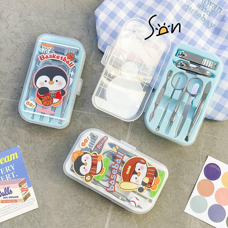 PP Box Cute Cartoon Manicure Set, Stainless Steel Nail Clippers, 7-Piece Kit for Girls