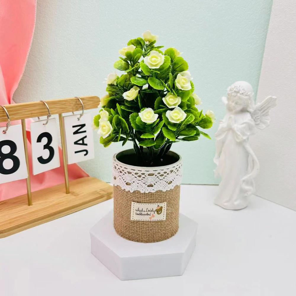 

Mutabilis Artificial Hibiscus Flower Pot With Silk Fabric For Home Decor Terrace