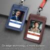High Quality Genuine Leather Work Card Holder With Neck Lanyard Solid Color ID Card Cover Id Name Tag Business