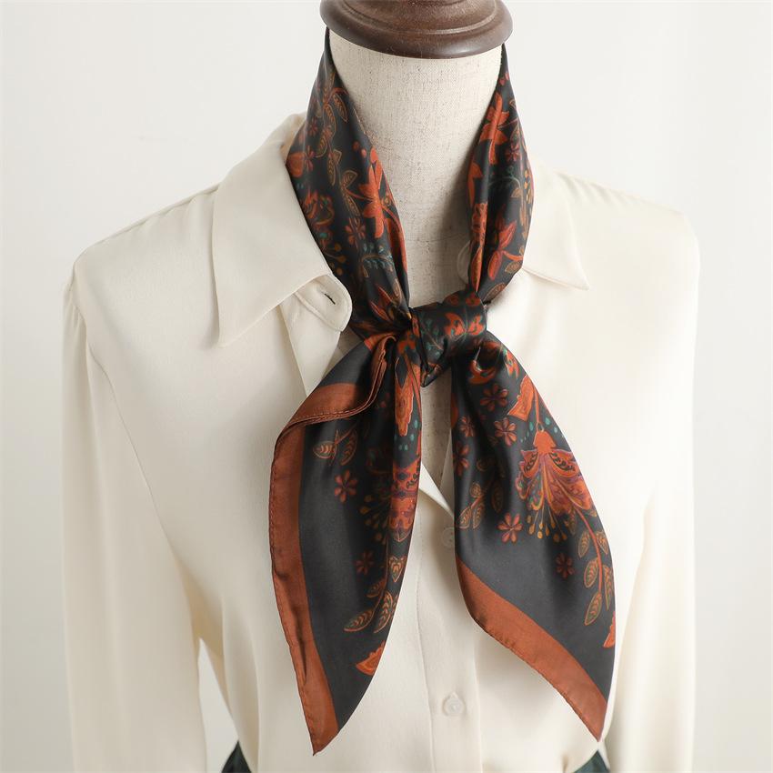 Vintage Peony Flower Silk Scarf Sunscreen Shawl Romantic Orchid Scarf Simulation Silk 71cm Square Scarf Professional Scarf Women