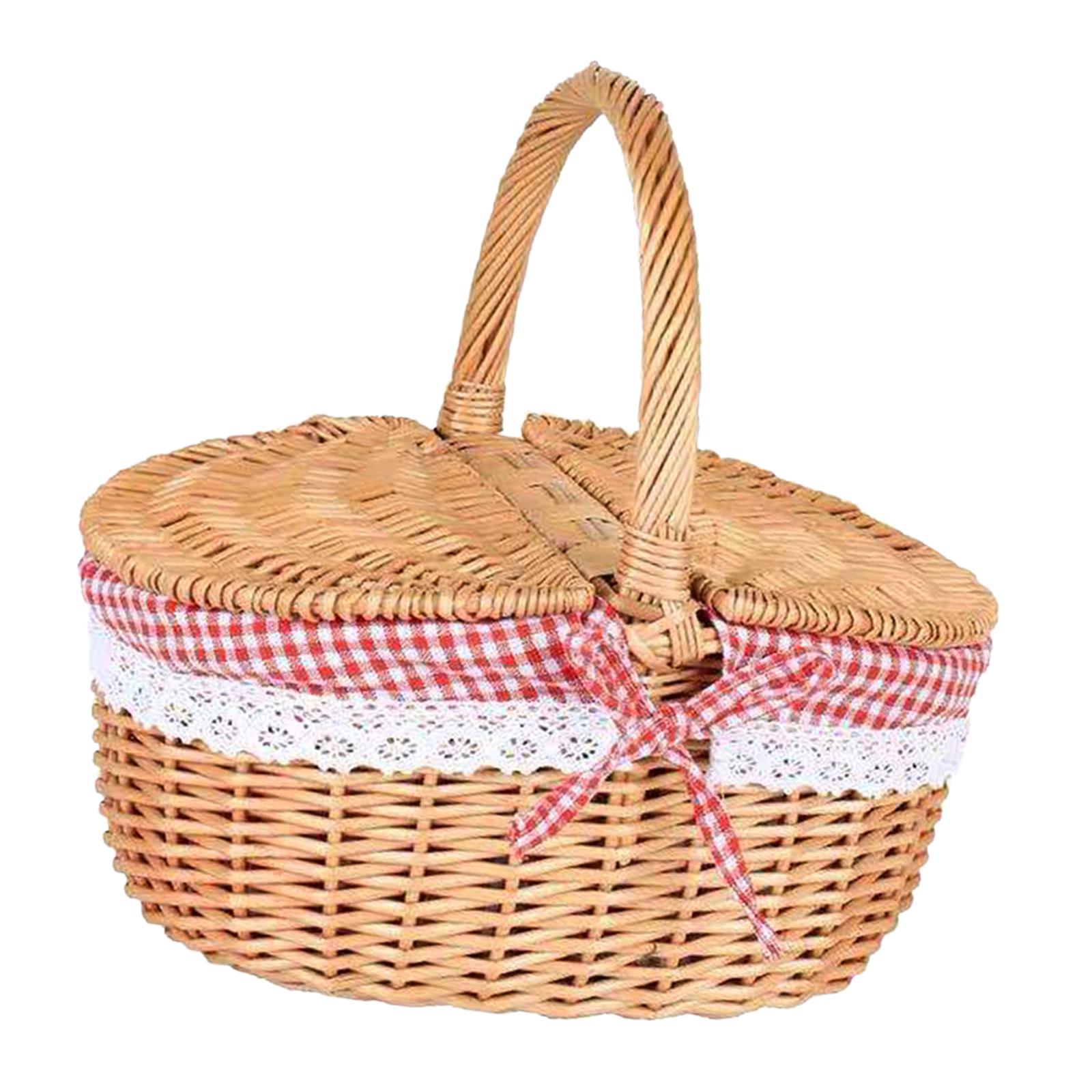 Handwoven Wicker Picnic Hamper Double Entrance Lid Removable Lining Food Storage for Picnic Camping коричневый