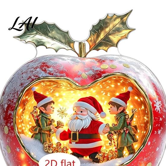Winter Snow Scene Ornaments Christmas Apple Lollipop 2D Acrylic Figurine Ornament with Santa Waterproof Holiday Home Decor Inside Tabletop
