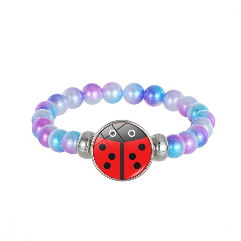 Ladybug Bear Paw Print Beaded Bracelet with Polka Dot Time Gem