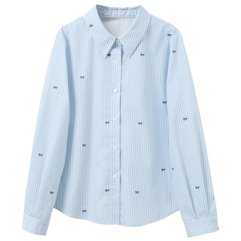 SanCai Women s Plus Size Striped Long-Sleeve Bow Shirt L